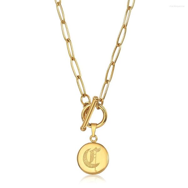 Collares colgantes Collar de letras iniciales para mujeres Color dorado Disco Moneda Encanto Acero inoxidable Clip Cadena de enlace Regalo DDN257