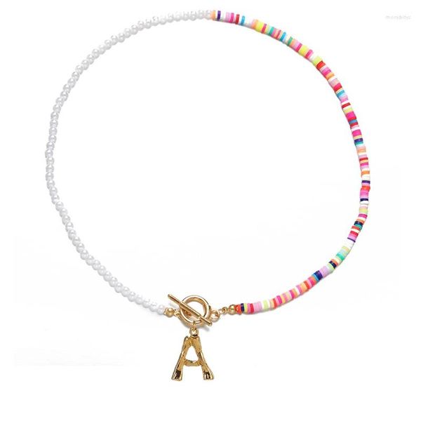 Pendentif Colliers Lettre initiale Perles de perles simulées Bohème Multicolore Polymère Argile Collier Collier À La Main Bijoux Pour Femmes