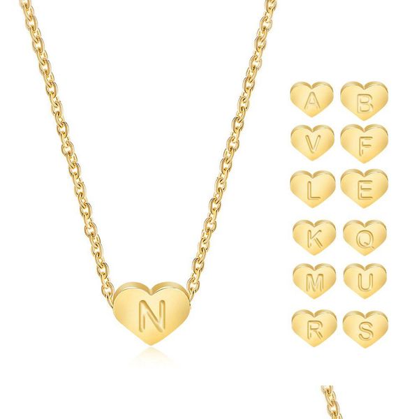 Collares pendientes Collar inicial Acero inoxidable En forma de corazón Chapado en oro 26 Letras para mamá Bebé Niña Entrega de gota Joyería Pendan Dhrog