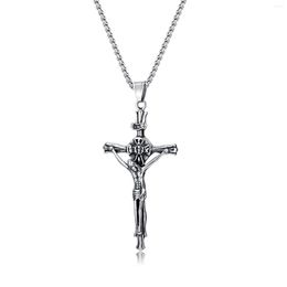 Pendentif Colliers INR Jésus Hommes Collier Croix Vintage En Acier Inoxydable Chrétien Religieux Hommes Bijoux