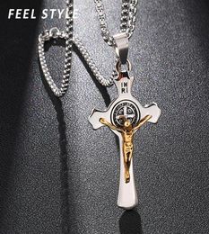 Colliers de pendentif Inri Jesus croix pendentifs Exorcisme en acier inoxydable St Benoît Collier crucifix pour hommes bijoux23401845740