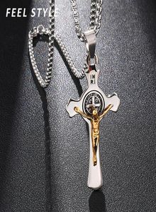 Colliers de pendentif Inri Jesus croix pendentifs Exorcisme en acier inoxydable St Benoît Collier crucifix pour hommes bijoux23405776995