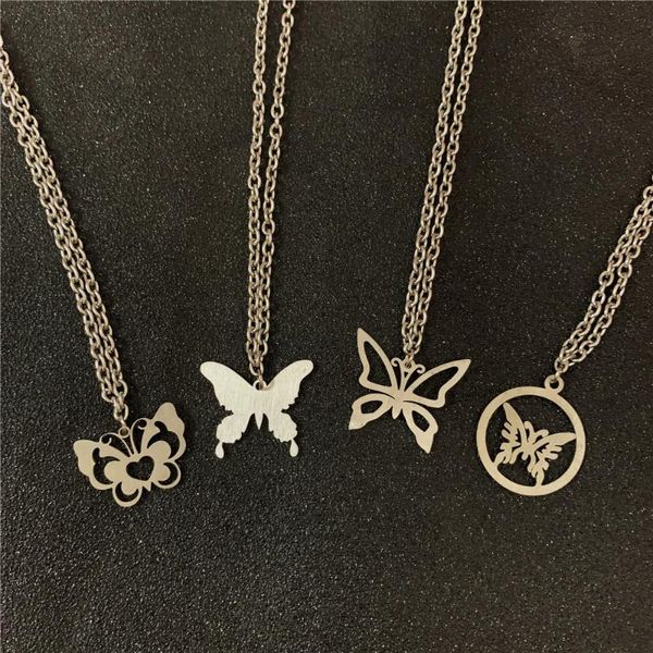 Pendentif Colliers Ins Hip Hop Punk Acier inoxydable Sweet and Cool Girl Bungee Butterfly Collection Collier pour femmes hommes unisexe bijoux GIF