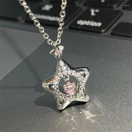 Pendentif Colliers INS Coréen Creux Souhaitant Étoile Femmes Filles Mode Rose Strass Chaînes De Clavicule Fête Saint Valentin Cadeau