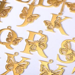 Pendentif Colliers Ins Acier inoxydable Papillon 26 Lettres Collier pour Femmes Filles Vintage Creux Bijoux De Mode