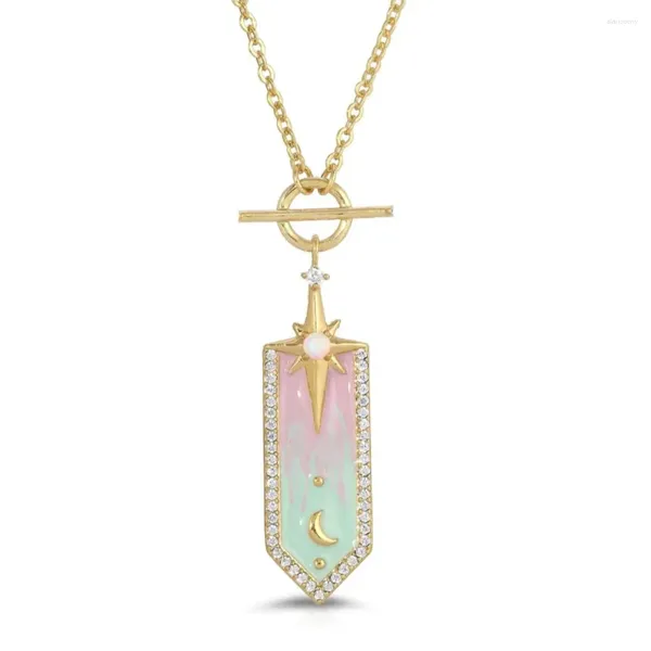 Pendentif Colliers Ins Acier inoxydable Couleur Dégradé Goutte Huile Étoile Lune Carré Collier Ensemble Pour Femmes Filles Mode Bijoux Cadeau