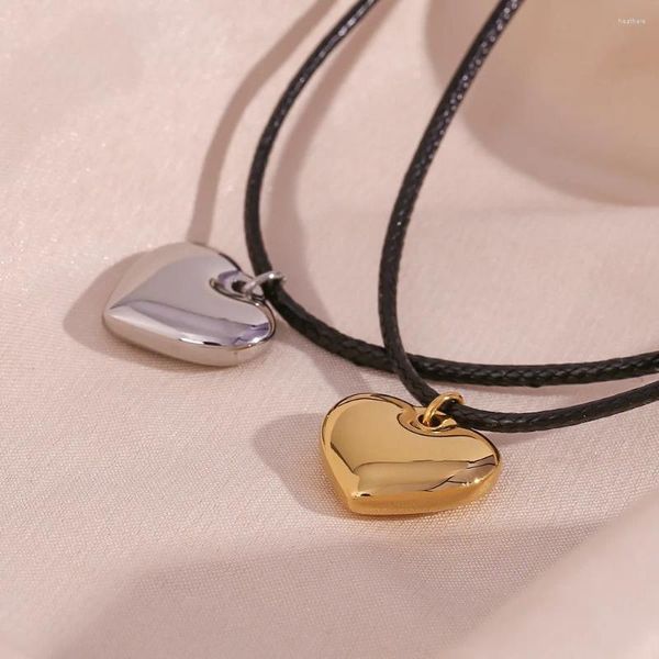 Pendentif Colliers Ins Acier inoxydable Collier de coeur de pêche pour femmes filles chaîne de corde noire bijoux de mode cadeau