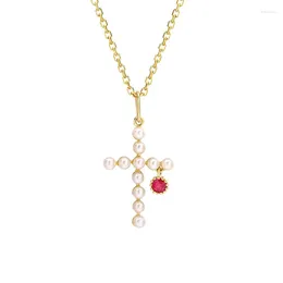 Colliers pendents Ins Style Fashion Simple Cross Real 925 Collier en argent sterling pour femmes Chaîne de cou Fine Bijoux Collares