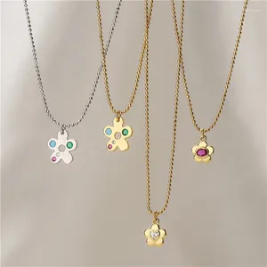 Colliers pendants Ins vintage Collier de zircon de fleur colorée pour les femmes filles mignonnes bijoux de mode en laiton cadeau