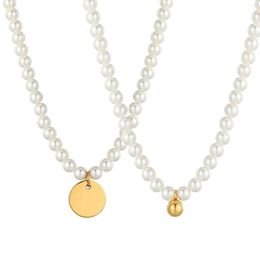 Colares com Pingente Ins Waterfreash Colar de Pérolas Feminino Contas de Aço Inoxidável Charms Tag Redonda Pingentes Link Bola Cadeia TearDrop Jóias Para