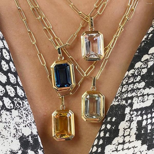 Collares colgantes Ins Venta al por mayor 18K Chapado en oro Acero inoxidable Cuadrado Piedra de nacimiento CZ Collar para mujeres Hipoalergénico a prueba de agua