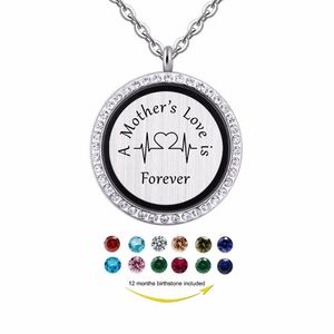 Pendentif Colliers Inspiré Bijoux L'amour de la Mère Est Pour Toujours Flottant Médaillon Mémoire Cadeau Pour Maman Pierres De Naissance Charme Collier JewelryPendan