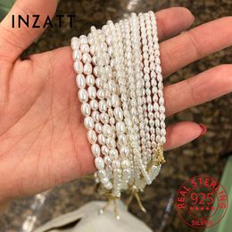Pendentif Colliers INZATT INS réel 925 argent Sterling riz perle chaîne collier ras du cou pour les femmes classique bijoux fins accessoires minimalistes 231108