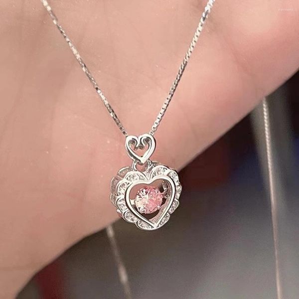 Collares colgantes IPARAM Corea Collar de corazón de cristal rosa para mujeres Niñas Cadena Lindo Amor Simple Joyería de moda Regalos