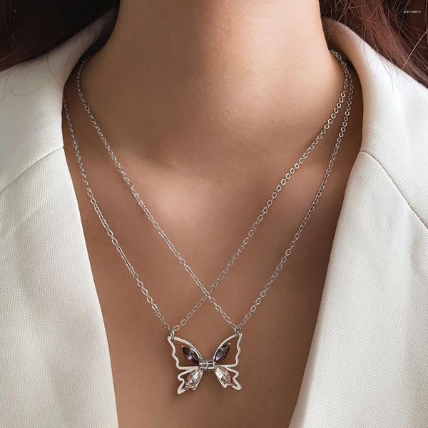 Pendentif Colliers IPARAM Tendance Double Couche Chaîne Collier Cristal Sparkling Papillon Aimant Bijoux De Mode Cadeaux