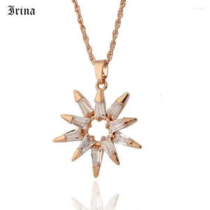 Pendentif Colliers Irina 585 Rose Gold Couleur Géométrique Cubique Zircone Soleil Grand Pour Femmes Cuivre Métal À La Mode Bijoux De Fête