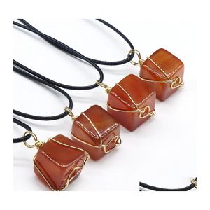 Collares pendientes Irregar Cubic Red Agate Stone Healing Crystal Energy Cuarzo Moda Mujeres Hombres Joyería Venta al por mayor Drop Delivery Penda Dhpkn