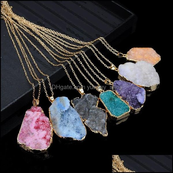 Collares colgantes Irregar Druzy Collar de piedra natural Cuarzo Chakra Cristal Rebanada Cadena de color dorado Joyería de mujer Entrega de gota Penda Otsi9