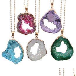 Irregar naturel Agate pierre collier Quartz pendentif colliers guérison cristal bijoux livraison directe bijoux collier Dhwih
