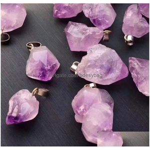 Irregar naturel violet couleur cristal pendentif colliers avec chaîne de corde pour femmes hommes bijoux de mode livraison directe J DHLFI
