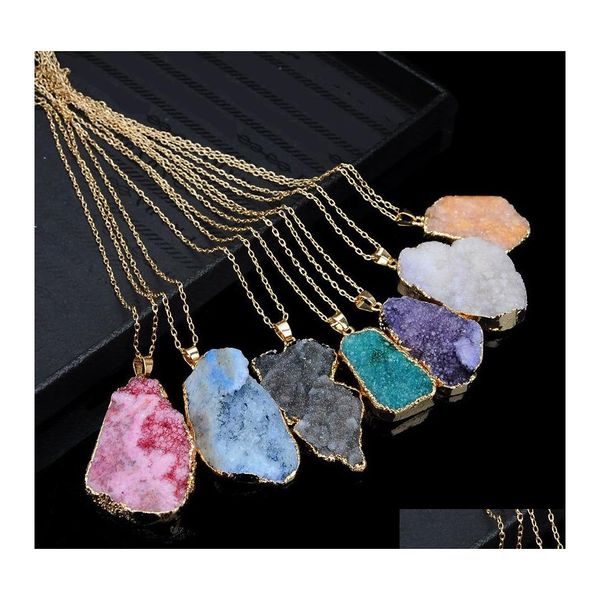 Pendentif Colliers Irregar Pierre Naturelle Quartz Druzy Cristal Point De Guérison Chakra Perle Pierre Gemme Pour Femmes Bijoux De Mode En Goutte De Otqu0