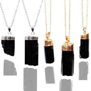 Hanger kettingen onregelmatige zwarte zwarte toermalijn hanger ketting rauwe steen vergulde behandeling handgemaakte sieraden d240522