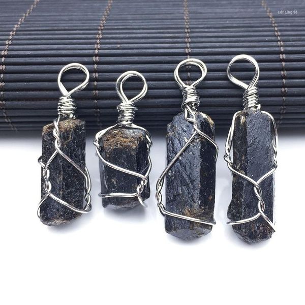 Pendentif Colliers Irrégulier Naturel Noir Tourmaline Minerai Énergie Chakra Pierre Fil Enveloppé Cristal Guérison Bijoux Charme Pendentifs DIY