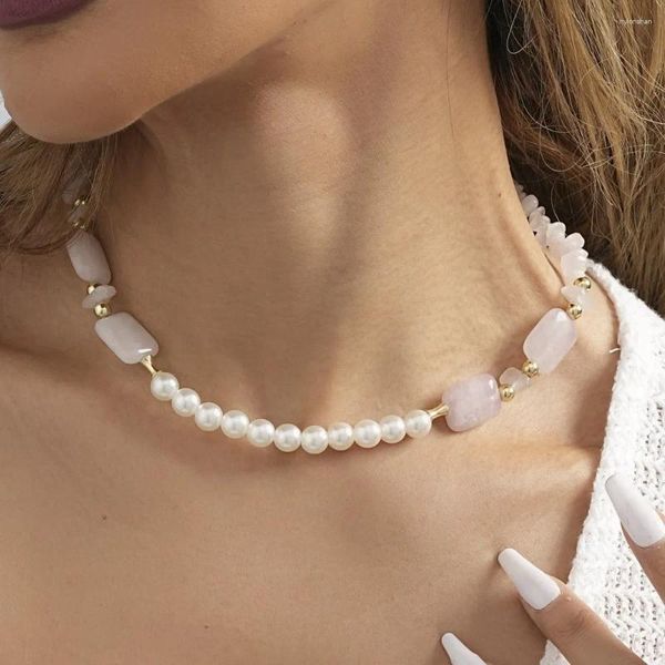 Collares colgantes Piedra natural irregular Collar de perlas de imitación redondas para mujeres Personalidad Damas Fiesta de cumpleaños Joyería al por mayor