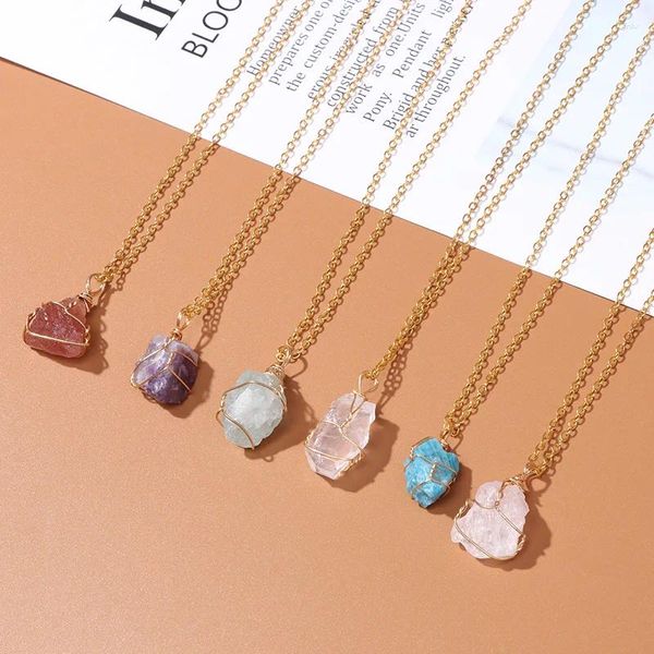 Pendentif Colliers Irrégulière Naturel Enroulement Pierre Apatite Fluorite Améthystes Collier Pour Femmes Hommes Bijoux Cadeaux