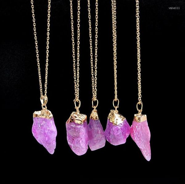 Pendentif Colliers Rectangle Irrégulier Pierre Naturelle Rose Violet Quartz Gem Collier Cristal Pour Les Femmes