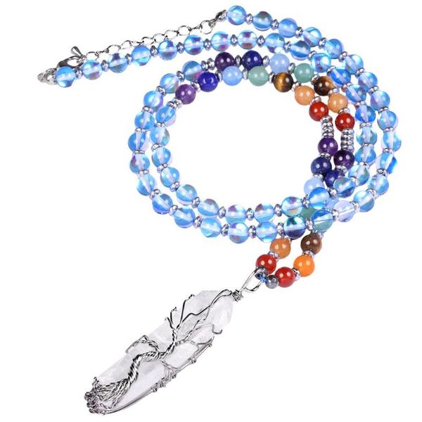 Collares colgantes Collar de cuarzo de roca irregular Alambre envuelto Árbol de cristal de la vida Punto de curación Chakra Beads Mujeres GiftPendant