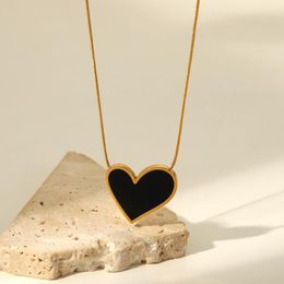 Hangende kettingen onregelmatige roestvrijstalen ketting 18k gouden PVD -plating zwarte olie druipende emaille sieraden liefde hart voor vrouwen cadeau