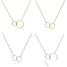 Pendentif Colliers Isang Nouveau Casual Double Cercle Designer Collier Sier Gold Chain Femmes Initial Eternity Interlocking Hoop Infinity D Dhvpc