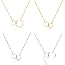 Collares colgantes Isang nuevo casual doble círculo diseñador collar sier cadena de oro mujeres inicial eternidad entrelazado aro infinito d dhigm