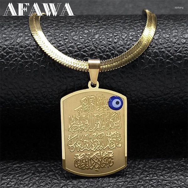 Collares colgantes Islam Corán Ojo Azul Amuleto Collar Para Hombres Mujeres Acero Inoxidable Color Oro Joyería Afortunada Collares Para Mujer N3200S02