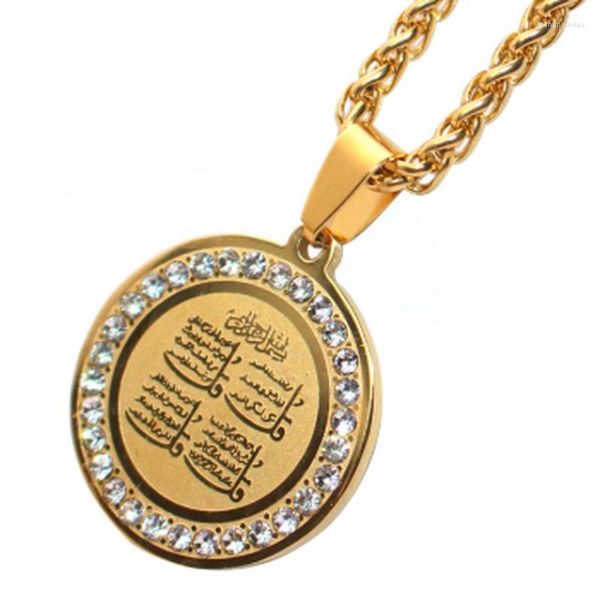 Pendentif Colliers Islam Coran Collier Rond Pour Hommes Femmes Zircone Hip Hop Musulman Amulette Bijoux Cadeau