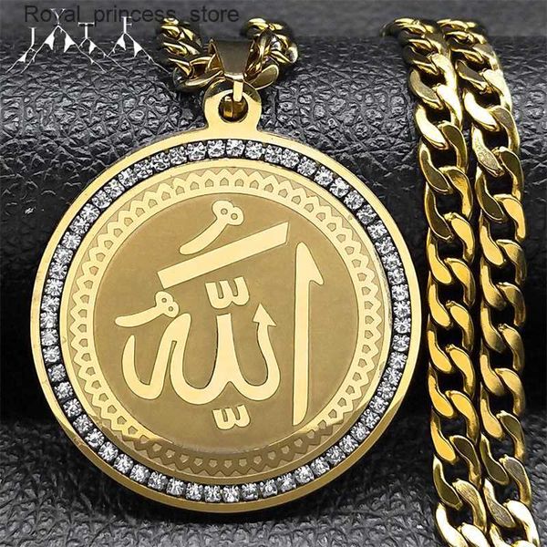 Colliers pendentifs Collier Hip Hop Islamic Muslim Hip Hop Mens en acier inoxydable Gold Pendant Collier Bijoux NZZ490S05 Q240426