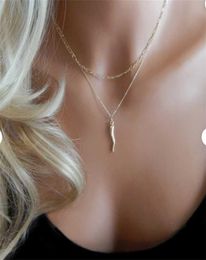 Colliers pendants Collier de corne cornicello italien en protection en acier inoxydable Bonne chance Fertilité Amulette Gol Cornetto Chili PE9070410