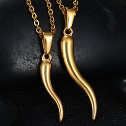 Colliers pendants Collier de corne italien en acier inoxydable pour femmes hommes couleur or 50cm301p