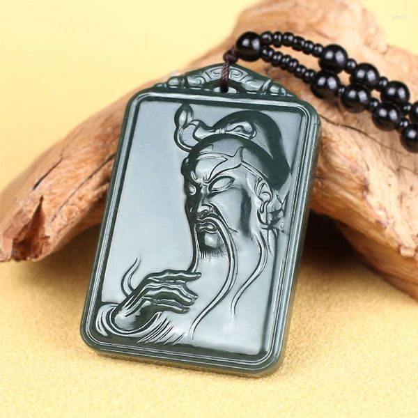 Pendentif Colliers Jade Naturel HeTian Guan Yu Marque Bijoux Lucky Safety Auspicious Amulet Fine