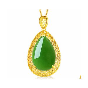 Pendentif Colliers Jade Collier Naturel Hetian Vert Ovale Rétro Unique Or Artisanat Charme Femmes Sier Bijoux Jasper Nec Yydhhome Drop Dht7O