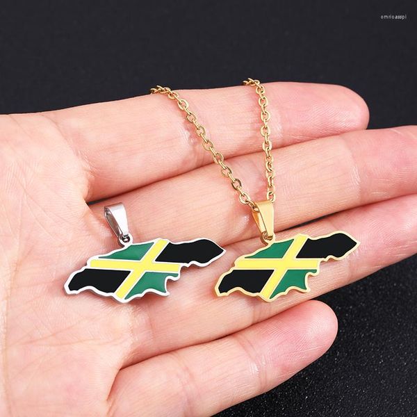 Collares pendientes mapa de Jamaica y bandera nacional para mujer Acero inoxidable Color dorado joyería étnica jamaicana para fiesta de cumpleaños