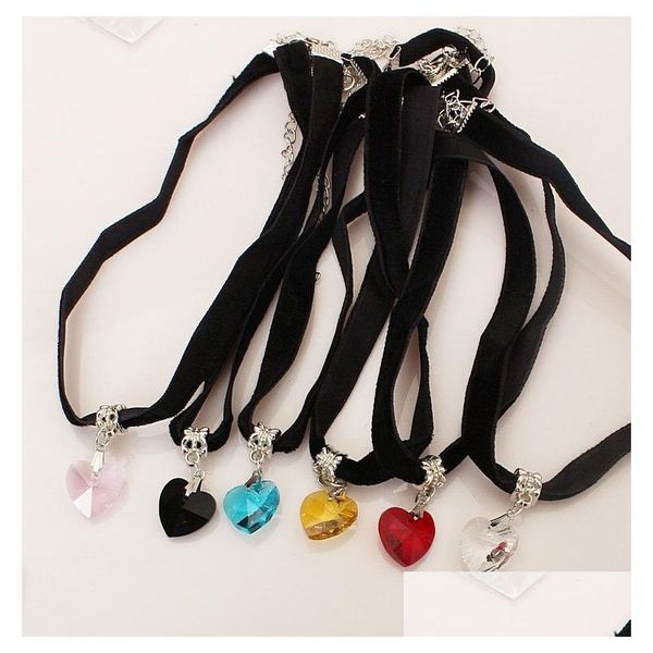 Colliers pendants Japon HARAJUKU Collier en forme de coeur Résine avec un tour de tour de pêche vintage de chaîne de veet pour filles 6 couleurs Drop Livil