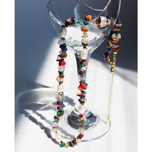 Collares pendientes, collar de perlas de agua dulce con gemas de tendencia de moda de grava de colores con cuentas japonesas y coreanas para mujeres, colgante