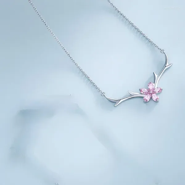 Pendentif Colliers Mode japonaise Argent Plaqué Elk Bois CZ Rose Cristal Fleurs De Cerisier Charme Femmes Bijoux De Fiançailles De Mariage