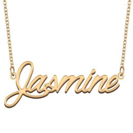 Pendentif Colliers Jasmin Plaque Signalétique Collier Pour Femmes En Acier Inoxydable Bijoux Plaqué Or Nom Chaîne Femme Mères Petite Amie Cadeau