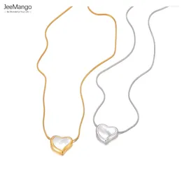 Pendentif Colliers JeeMango élégant collier de coeur de coquille naturelle pour les femmes à la mode 18K PVD plaqué en acier inoxydable charme cou bijoux JN23056