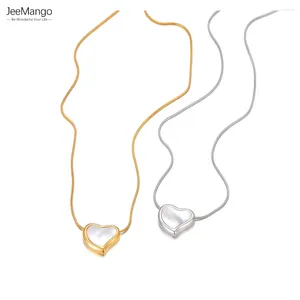 Hanger Kettingen JeeMango Stijlvolle Natuurlijke Schelp Hart Ketting Voor Vrouwen Trendy 18K PVD Plated Rvs Charm Hals Sieraden JN23056