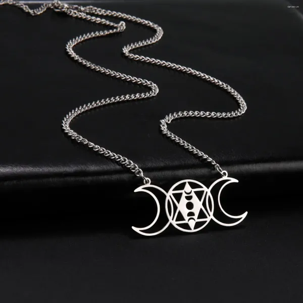 Collares colgantes Jeshayuan bruja triple luna diosa amuleta collar de acero inoxidable hexagram lunarfases r Wiccan Neck For Women Gift