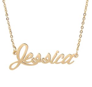 Colliers pendants Jessica Nom Collier personnalisé en acier inoxydable Chauker 18K Gold plaque d'alphabet Lettre de bijoux 2627411